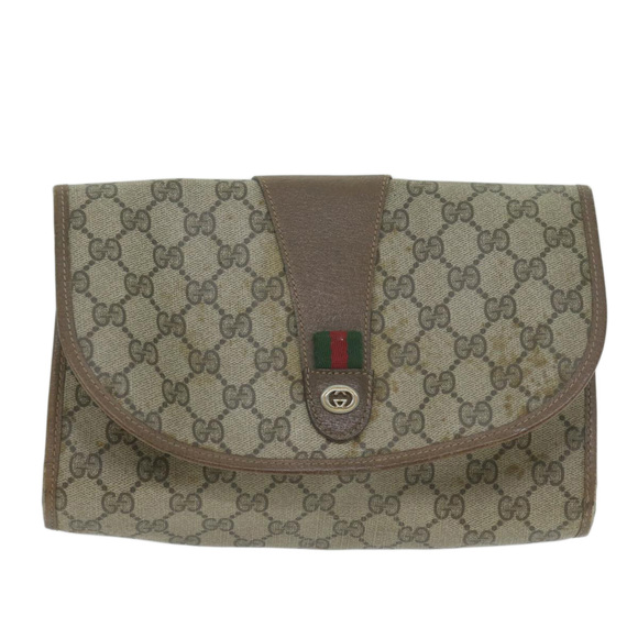 GUCCI GG Supreme Web Sherry Line Clutch Bag PVC Beige 89 01 030 Auth 65174 - Picture 13 of 16